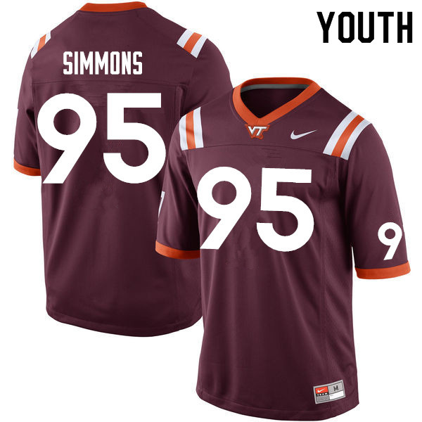 Youth #95 Nigel Simmons Virginia Tech Hokies College Football Jerseys Sale-Maroon
